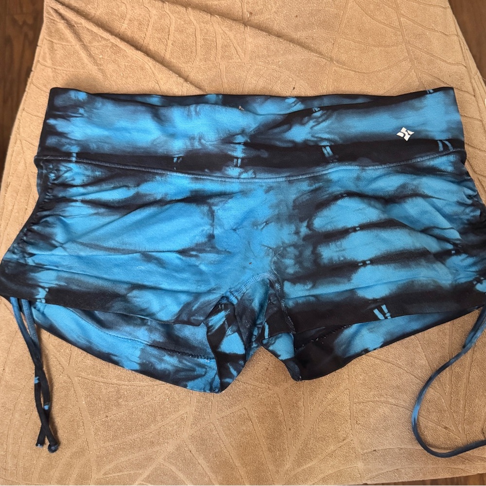 NUX Blue & Black Tie Dye Activewear Shorts Women’s Size Large